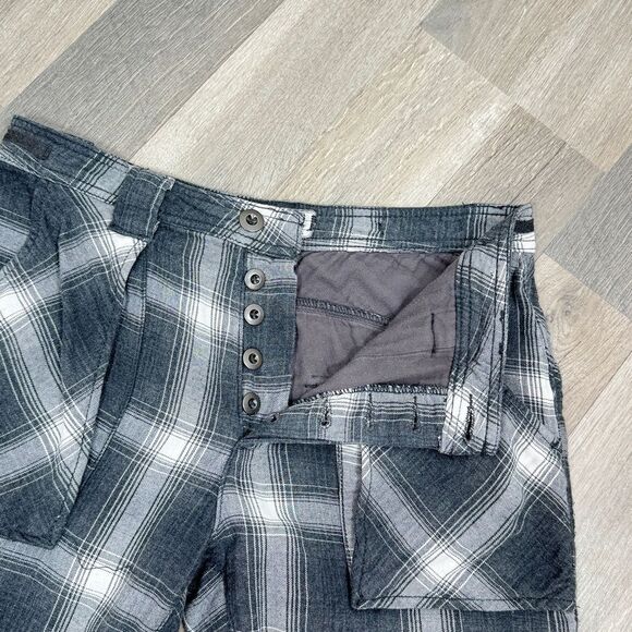 Free People City Slouch Plaid Flannel Utility Pants Grey White 4 - Picture 9 of 15